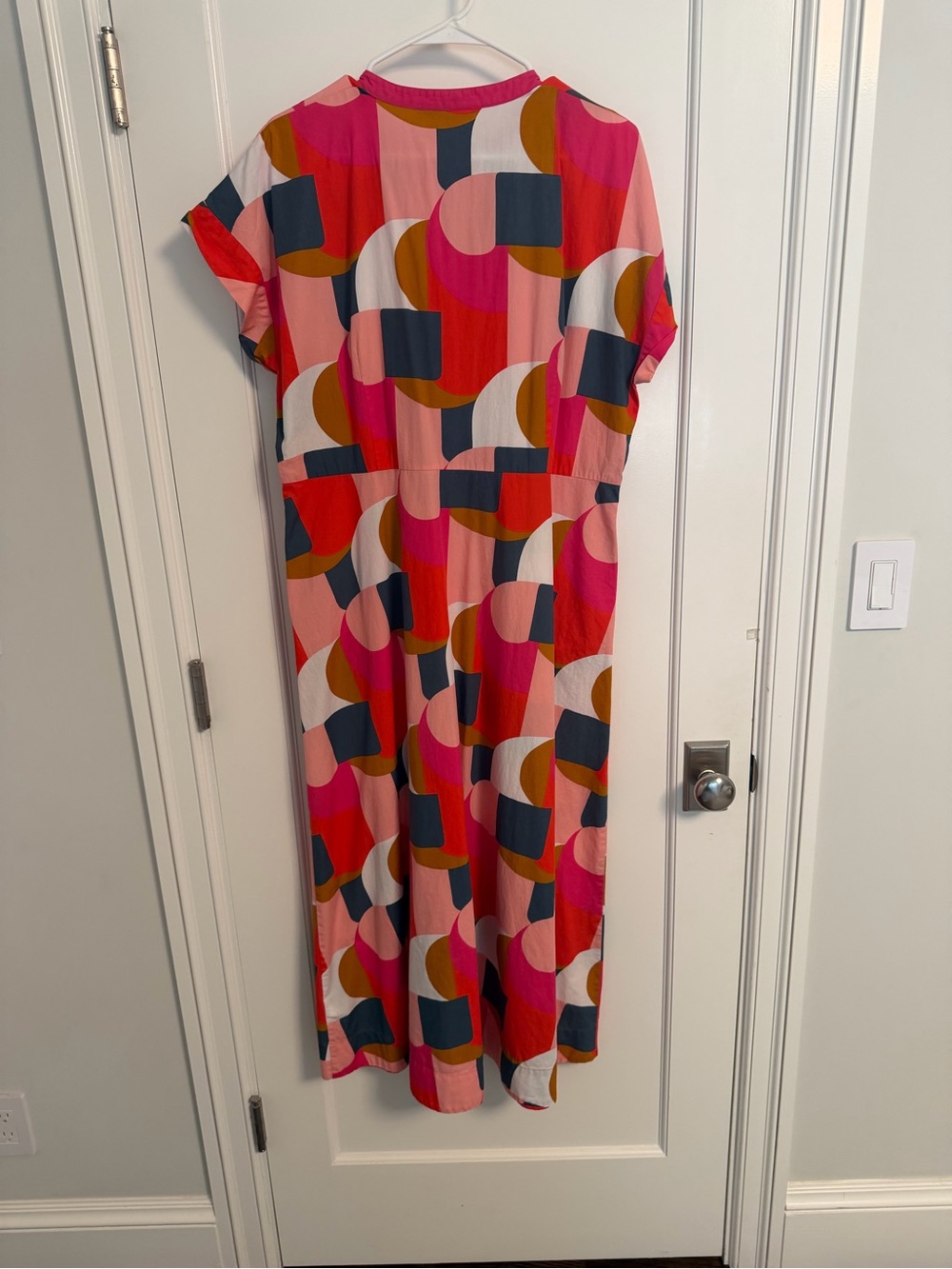 BODEN COTTON Button-Front Midi Dress in Pink Multi Print - Picture 3 of 4
